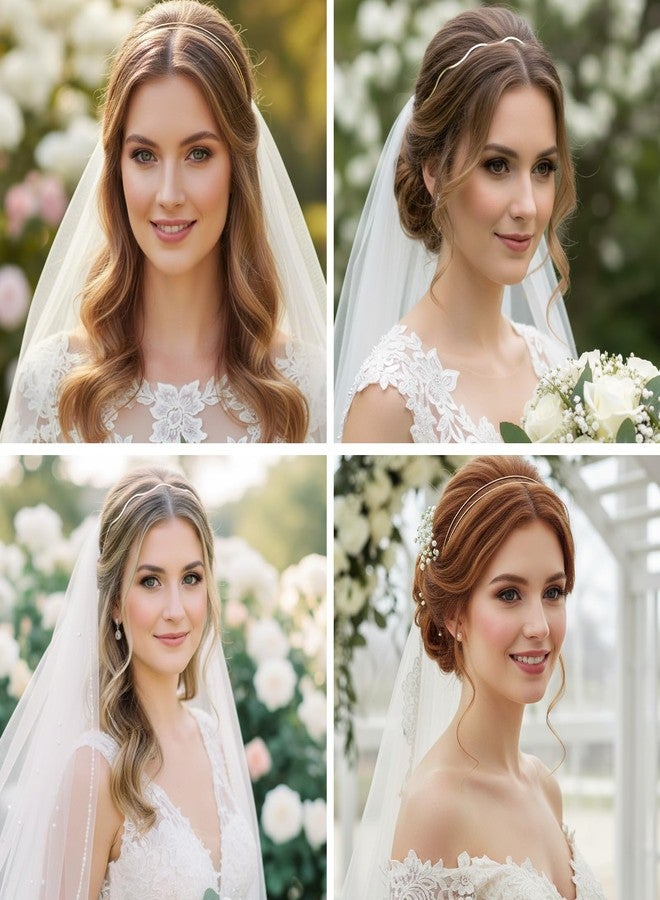 DOPENSPI 4 Pcs Metal Headbands for Women, Silver Hairband Double Layer Wavy Hair Band Elegant Thin Headpiece Gold Head Bands for Wedding Party Bridal Daily Hair Accessories - Image 4